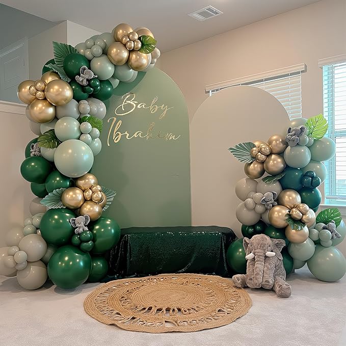 Christmas Balloon Arch Kit Green and Gold Balloon Garland Emerald Forest Hunter Dark Green Sage Champagne Gold Metallic Party Balloon for Xmas Ugly Sweater Friendsmas Holiday Party Decoration