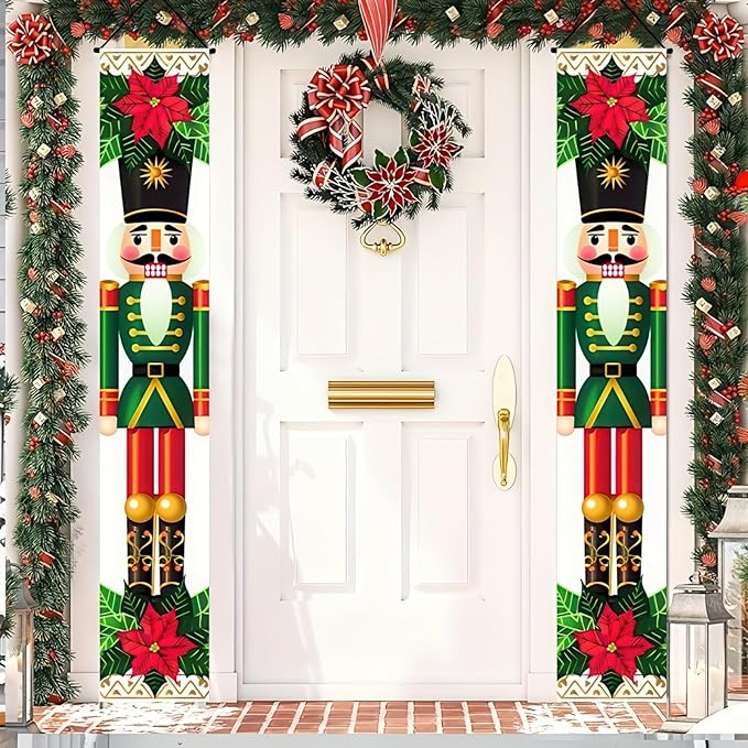 Nutcracker Christmas Porch Banner Decorations Soldier Model Nutcracker Banners Front Door Hanging Banner Entryway Xmas Winter for Wall Fireplace Party Holiday Home Kids Decor 71 x 12