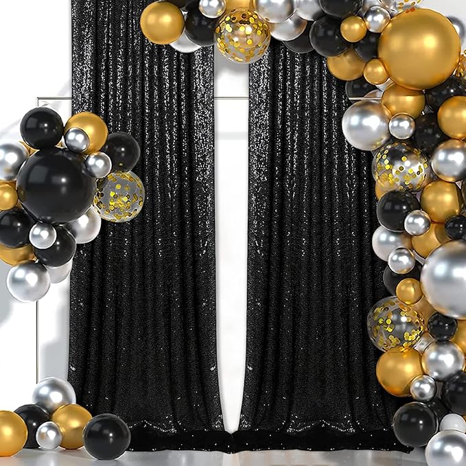 B-COOL Black Sequin Backdrop Curtain Sequin Background Fabric Drapes 2 Panels 2FTx8FT Photography Backdrop for Birthday Wedding Party Stage Photo Booth Decoration