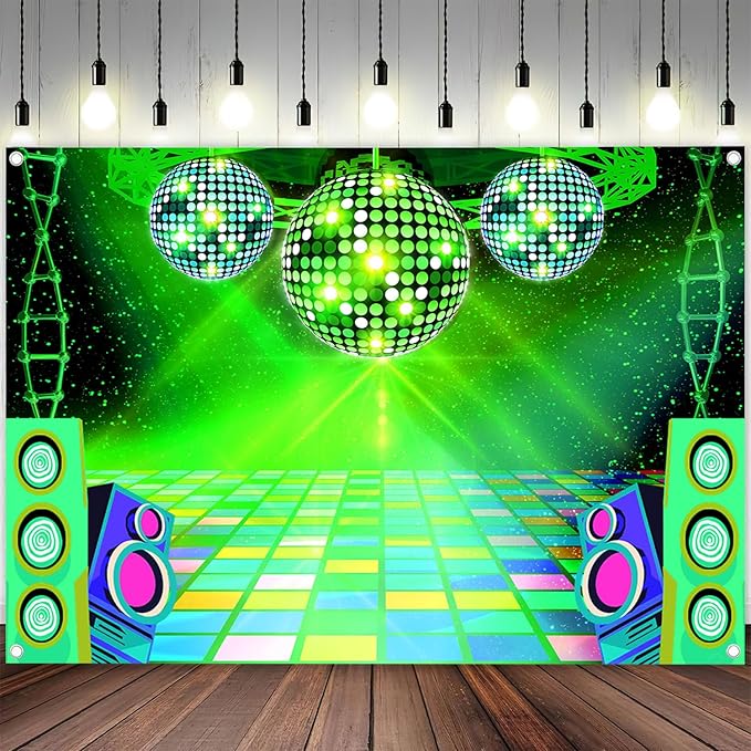 Dance Party Backdrop Retro 80s 90s Theme Stage Dance Ball Music Birthday Party Decoration DJ Photography Background 12X10 ft for Baby Shower Picture Photo Shoot Polyester Fabric, Blue