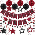 Congrats Grad Banner 2026 Graduation Decoration with Hanging Swirl Honeycomb Ball Circle Garland Grad Party Supplies for College Senior High School Classroom Decor(Burgundy and Black)
