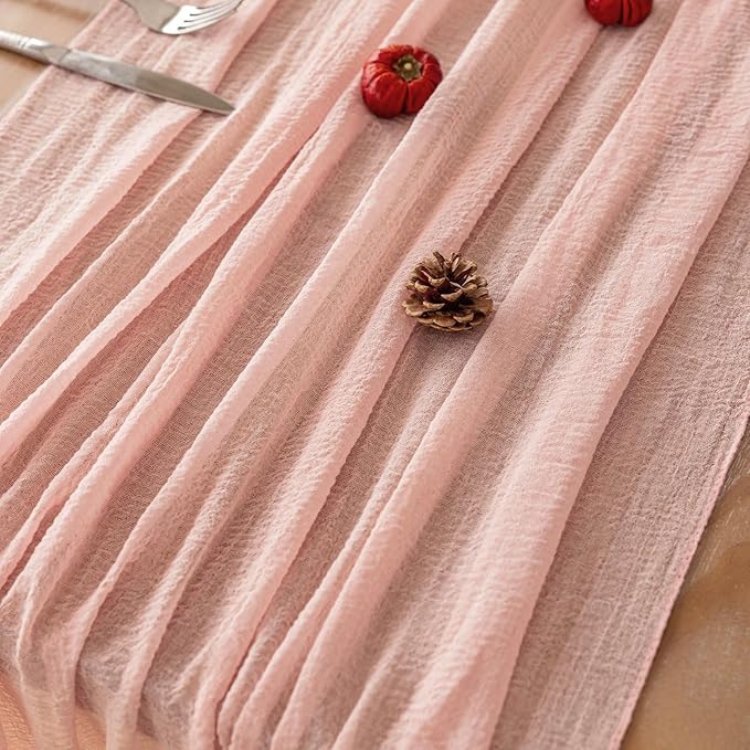 Keketoarrange 6pcs Pink Table Runner Cheese Cloth Rustic Gauze Cheesecloth Table Runner 120 Inch 10 FT for Wedding Baby Bridal Shower Sheer Boho Spring Easter Home Tea Party Decorations