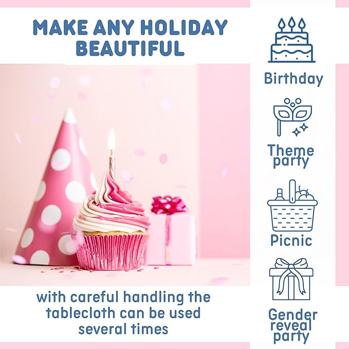 BELMAKS 2 PCS Party Tablecloth 70" x 42" Birthday Girl Pink Tablecloth Baby Shower Decorations for Girl Pink Birthday Decorations Tablecovers for Party