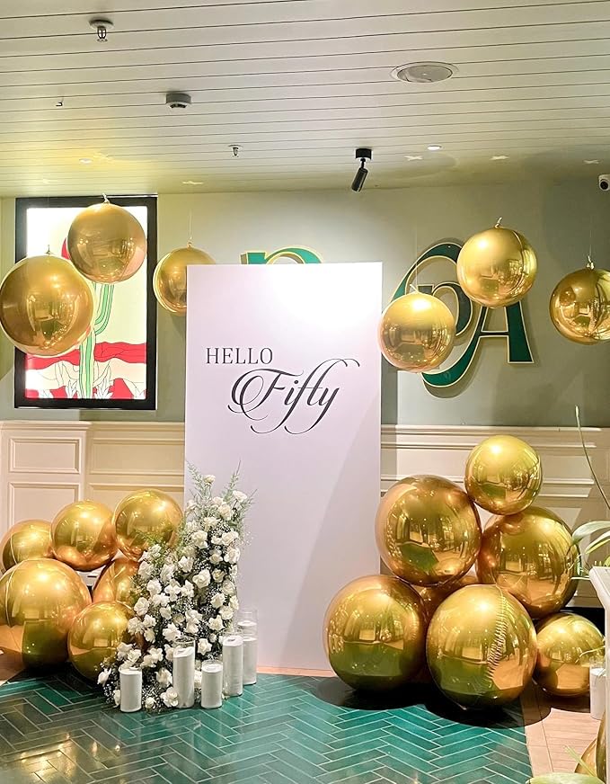 12Pcs Gold Round Balloons Foil, 22" 18" 15" 10" 4D Round Ball Balloon, Giant Metallic Gold Foil Balloons for Graduation Prom Disco Wedding New Year Birthday Party Decorations Backdrop