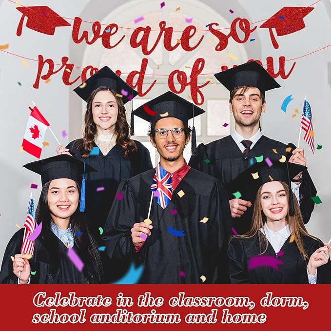 2026 Graduation Decorations Pre-Strung Blingbling We Are So Proud of You Banner Glitter Graduation Garland for Class of 2026 High School College Grad Party (Purplish Red)
