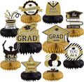 10PCS Graduation Decorations Class of 2025 Centerpieces, Congrats Grad Honeycomb Table Toppers for Graduation Party Favors, 2026 Graduation Party Decorations (10PCS, Gold & Black)