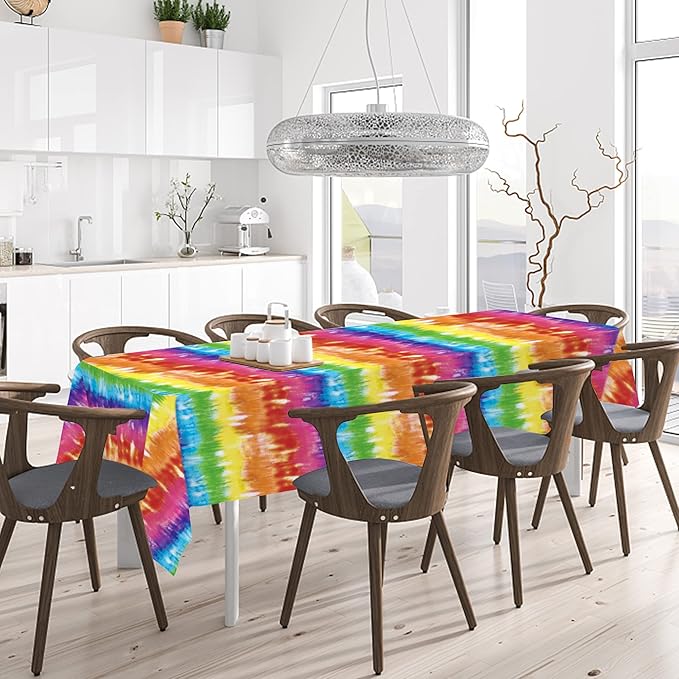 Iceyyyy 3 Pcs Tie Dye Tablecover - 54" x 108" Tie Dye Theme Rainbow Table Cloth Colorful Tablecover for Tie Dyes Themed Party Decorations