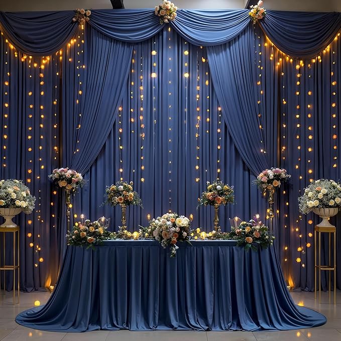 Navy Blue Backdrop Curtains with Lights for Parties,10x10FT Wrinkle Free Wedding Photo Backdrop Curtains for Baby Shower Birthday Graduations Home Party Decorations-5ft x 10ft