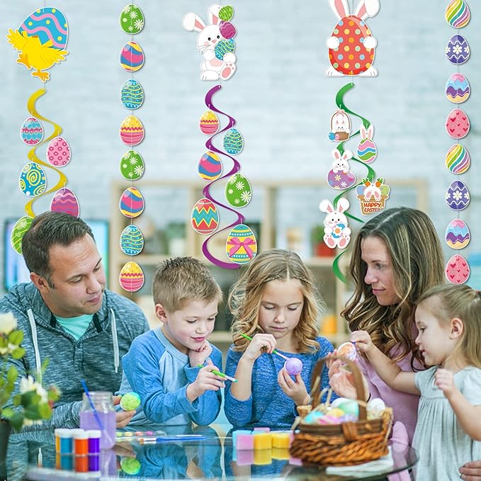 AhfuLife Easter Hanging Swirls Decorations, 3 Pcs Easter Paper Bunny Chick Eggs Decor and 2 Pcs Eggs Garland for Gifts Home Office School Party Favors Supplies