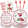 Christmas Cocktail Xmas Martini Cocktail Candy Cane Party Plate Supplies - Serves 24-96Pcs Party Tableware Decoration Disposable Paper Plate Napkin Fork for Winter Holiday Birthday