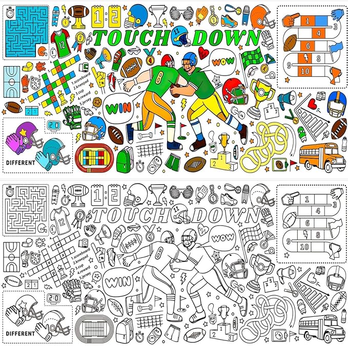 Giant Football Coloring Tablecloth for Kids,Large Coloring Posters for Kids Art Craft Home Birthday Party Supplies 30 x 72 Inch