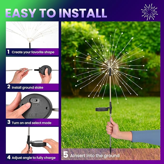 6 Pack Mardi Gras Solar Lights Outdoor, Solar Garden Lights Outside Fairy Firework Decorative,Solar Powered for Mardi Gras,Yard Pathway Party Balcony Patio Decor (Purple, Green, Yellow)