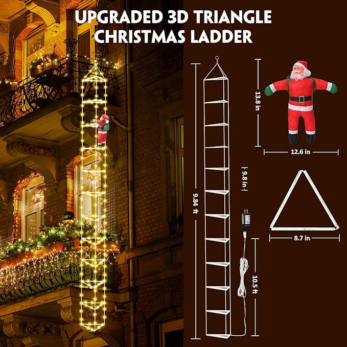 DANLI LED Christmas Parachute Lights with Santa Claus, 3.66ft, 8 Modes Hanging Lights for Indoor Outdoor Porch Roof Eave Balcony Home Decor