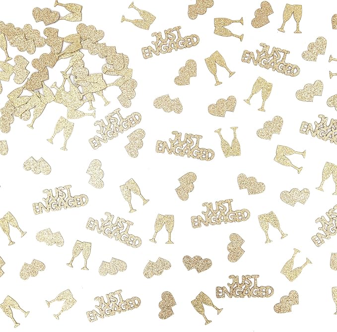Champagne Gold Just Engaged Confetti for Engagement Party Decorations, Glitter Heart Table Confetti for Engaged Wedding Bachelorette Bridal Shower Party Decorations, 120pcs.
