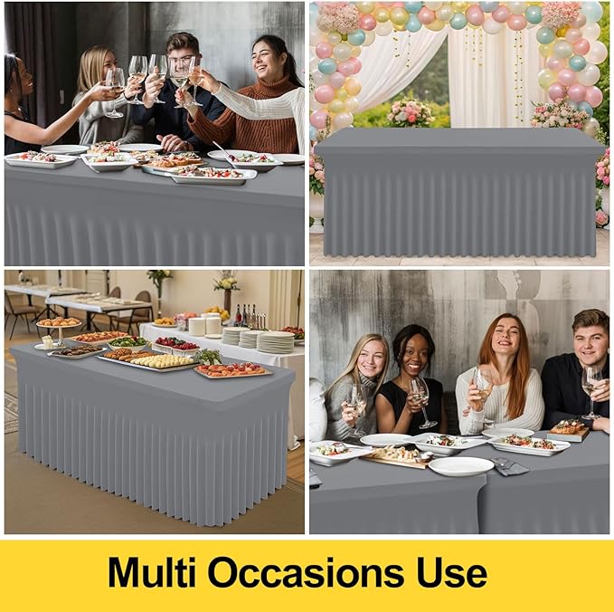 Smiry Spandex Tablecloth, Elastic Fitted Stretch Tablecloth for 4FT Rectangle Tables, Waterproof Washable Table Cover Skirt for Outdoor, Wedding, Banquet & Parties (Grey, 48Lx30Wx30H Inch)