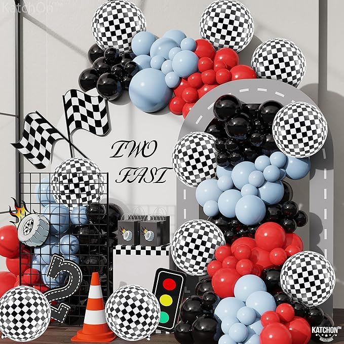 KatchOn, Black and White Checkered Balloons - 22 Inch, Pack of 12 | Race Car Balloons for Race Car Birthday Party Decorations | Racing Party Decoration | Checkered Party Decorations | Emo Party Décor