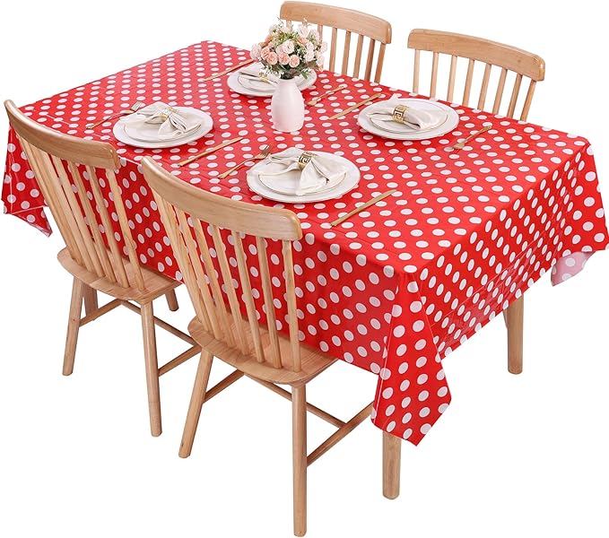 Kesfey 3 Pack Red Polka Dot Table Cloths 54 x 108 Inch Mickey Minnie Mouse Tablecloth Disposable Plastic Red Waterproof Rectangle Picnic Table Covers Christmas Carnival Tablecloths for Birthday Party