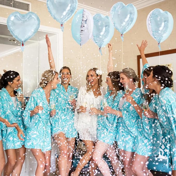 TONIFUL 30Pcs 18 Inch Light Blue Balloons Iridescent Blue Heart Shape Foil Mylar Banners Decoration for Birthday Valentine's Day Wedding Bridal Shower Anniversary Engagement Party Supplies