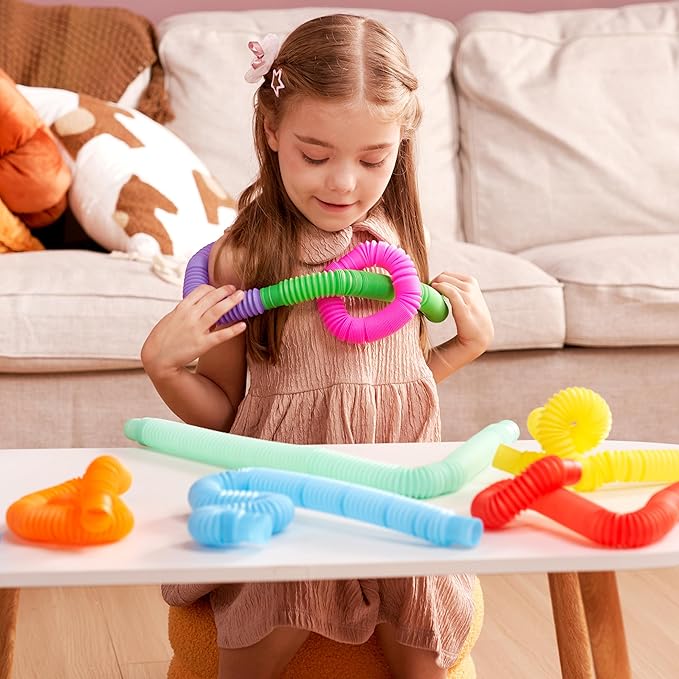 JOYIN 9 Pack Pop Tubes, Sensory Toys (Large) Fidget Toys Party Favors - 9 Colors, Creativity Learning & Fun for Toddler Kids - Perfect for Party, Goodie Bags Stuffers, Classroom School Reward