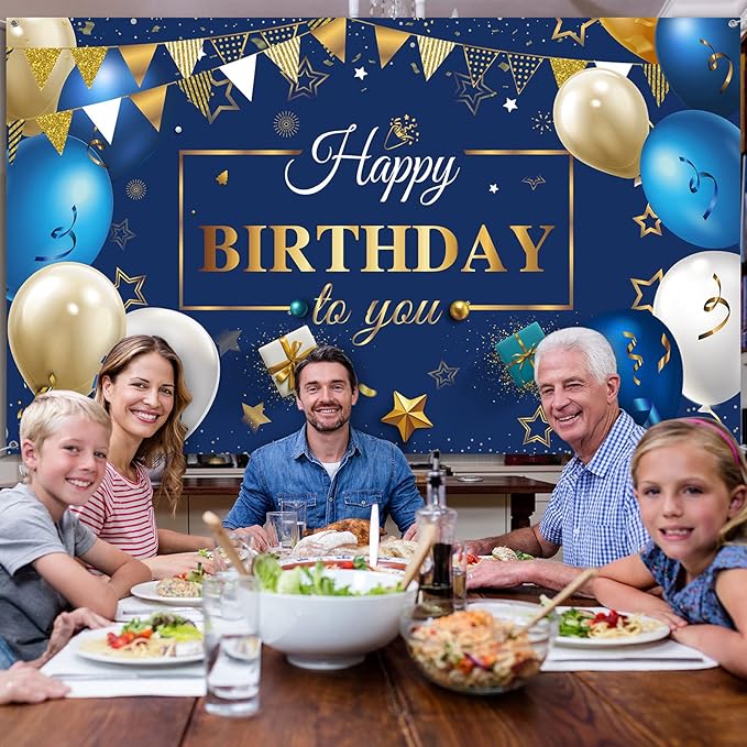 Tatuo Navy Blue Birthday Confetti Balloons Kit Set Photography Backdrop Banner Package for Boys Girls Men Women Birthday Party Decorations Supplies(Navy Blue and Gold)