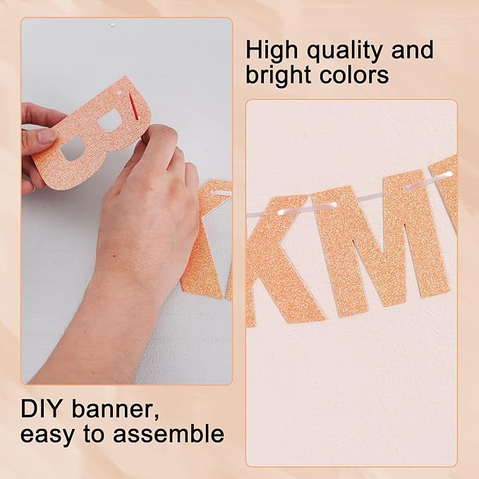 BEISHIDA 116 PCS A-Z DIY Letter Banner Kit Make Your Own Banner Glitter Light Orange Including 111 Letters and Numbers 3 Rope and 2 Threading Device,Customized for Birthday Graduation Party Decor