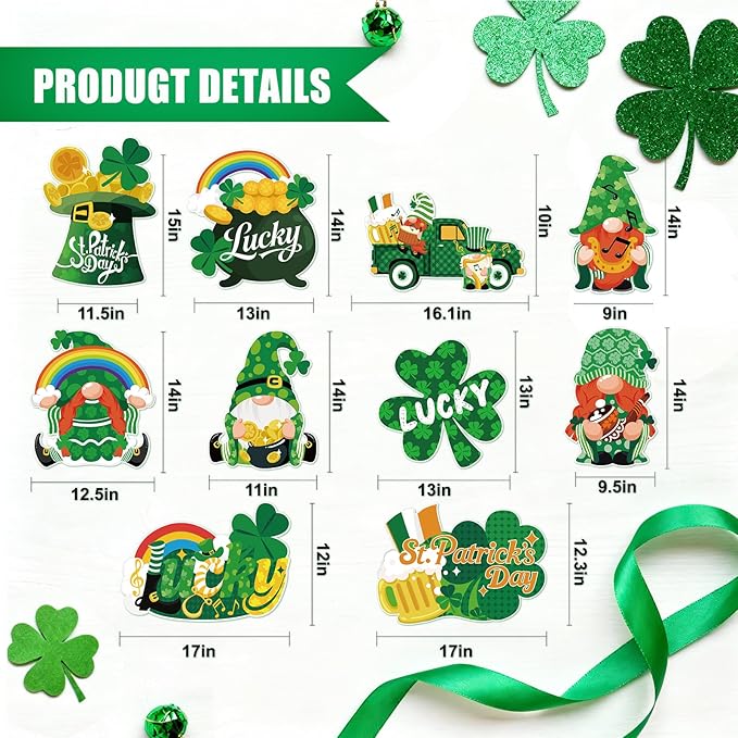 10Pcs St. Patrick's Day Yard Sign Decorations Gnome Lawn Outdoor Decor with Stakes Saint Patricks Day lrish Home Garden Decorations