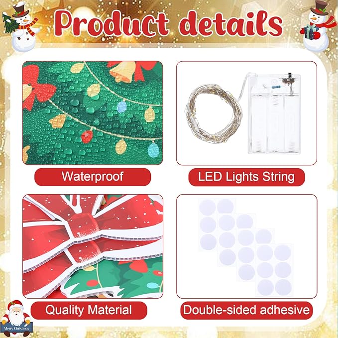 22 Pcs Christmas Fence Decorations Outdoor Xmas Garland Deer Gingerbread Peppermint Candy Yard Signs with LED String Lights for Christmas Holiday Outside Lawn Garden Window DIY Decor