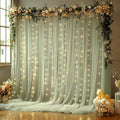 10x10FT Green Wrinkle Free Backdrop Curtains with Lights String for Parties - Photo Curtain Backdrop with Lights for Wedding Decorations, Bridal Baby Shower Birthday Party Photography Background