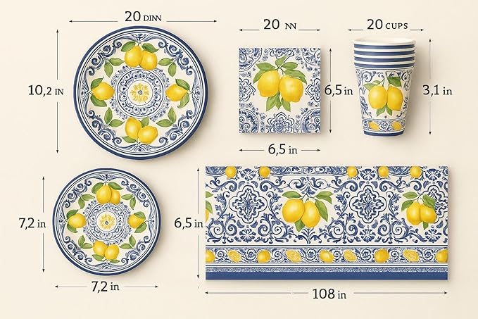Elegant Disposable Tableware Set | 81 Pcs | Serves 20 Guests l 20 Extra Thick Paper Party Plates + 20 Cups + 20 Napkins + 1 Large Tablecloth | Perfect for Events, Baby Showers, Weddings & Picnics.