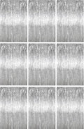 3.3 x 6.6 ft Foil Fringe Backdrop Curtains, Tinsel Streamers Party Decorations, Fringe Backdrop for Birthday, Baby Shower, Gender Reveal, Graduation (9, Silver)