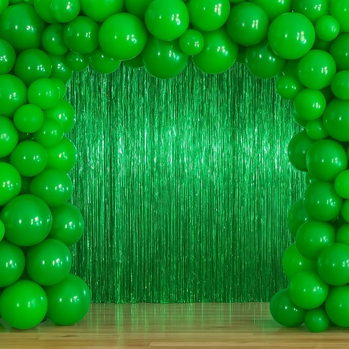 3.3 x 6.6 ft Foil Fringe Backdrop Curtains, Tinsel Streamers Party Decorations, Fringe Backdrop for Birthday, Baby Shower, Gender Reveal, Graduation (3, Green)