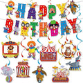 Zwiebeco Colorful Circus Happy Birthday Banner Bunting Hanging Paper Swirls Garland Party Decorations for Funfair Circus Amusement Park Clown Carnivals Themed Kids Bday Decor Accessories Supplies