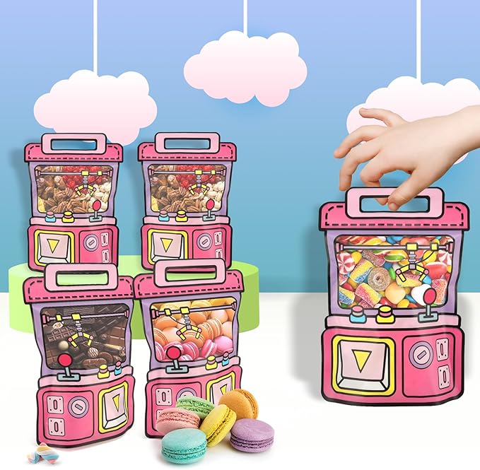 EONSUI 30PCS Plastic Claw Machine Shaped Goodies Bags with Handles for Kids Birthday, Back to School Supplies, Baby Shower, Party, Wedding, Reusable Bulk Gift Wrapper for Candy, Snacks, Chocolate