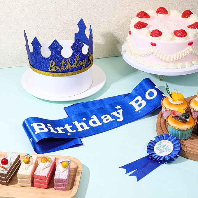 Birthday Boy Crown Party Set Birthday Boy Hat King Crown Party Dress-Up Accessory Supplies for BirthdayParty Decoration