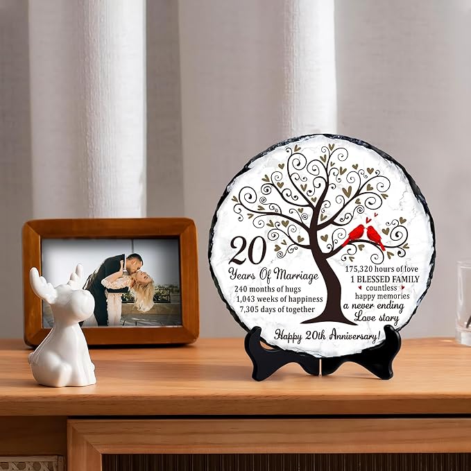 China Anniversary Slate Plate – 20th Anniversary Wedding Gifts for Couples, Husband, Wife or Parents – Elegant Slate Keepsake to Celebrate 20 Years of Marriage