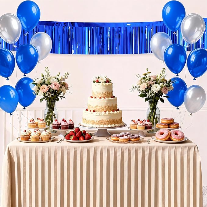 4 Packs Foil Fringe Garland Tinsel Streamers Shiny Wall Hanging Birthday Banner Backdrop for Graduation Wedding Anniversary Celebration Happy Birthday Party Decorations Blue
