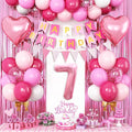 7th Birthday Decorations for Girls: Hot Pink Balloons, Happy Birthday Banner, Fringe Curtain, Cake Topper, Heart Balloons