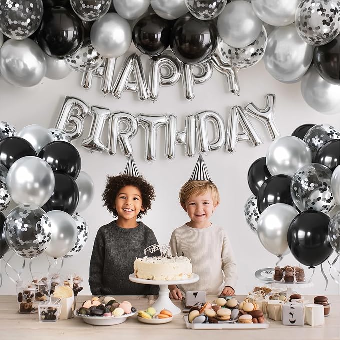 Black and Silver Confetti Balloons, 60pcs 12 inch Silver Metallic Chrome Latex Balloons and Black Latex Balloons for Birthday Wedding and Graduation Party Decorations