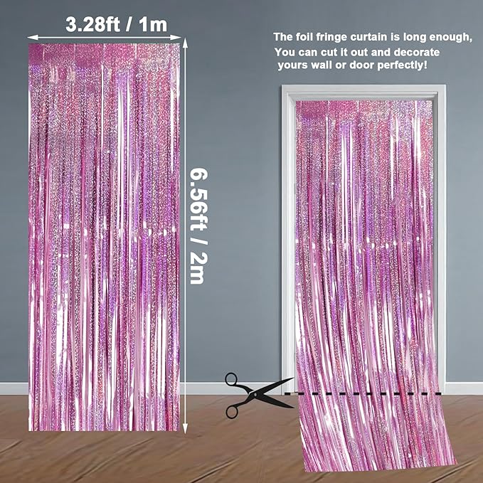 Pink Backdrops Curtains Party Decorations, Tinsel Streamers Birthday Decoration for Women Sweet 16, Photo Booth Props for Princess, Wedding, 1Pack 3.28X6.56Ft