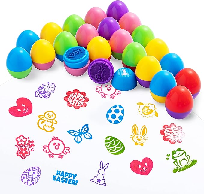 JOYIN 24 Pcs Easter Egg Stampers Toys for Easter Eggs Hunt Game, Basket Stuffers Fillers, Kids Gifts, Party Favor, Self Inking Stamp for Classroom Prize Supplies