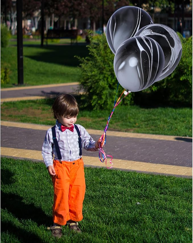 Black Marble Balloons 12 Inch Agate Latex Balloons 50PCS Black and White Tie Dye Black Balloons for Birthday Party Christmas Decorations Wedding Halloween Festival Photobooth