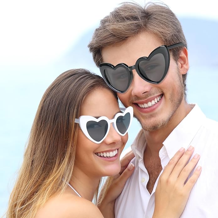 8 Pairs White and Black Heart Sunglasses Bulk for Women, Vintage Cat Eye Mod Style Bride Sunglasses Retro Heart Shaped Glasses for Shopping Traveling Wedding Party Accessories