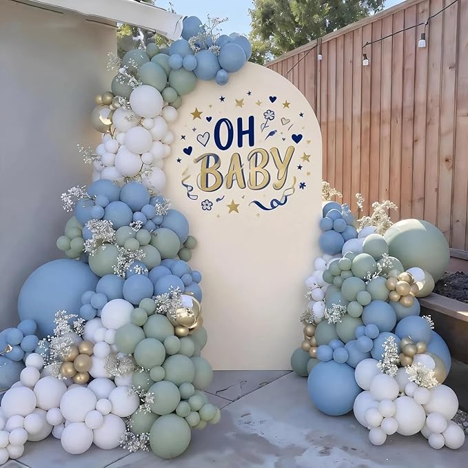Blue and Green Balloons, Goose Balloon Sage Avocado Green Dusty Slate Fog Blue Sand White Clear Latex Balloons for Boho Bridal Baby Shower Graduation Anniversary Wedding Birthday Party Decorations