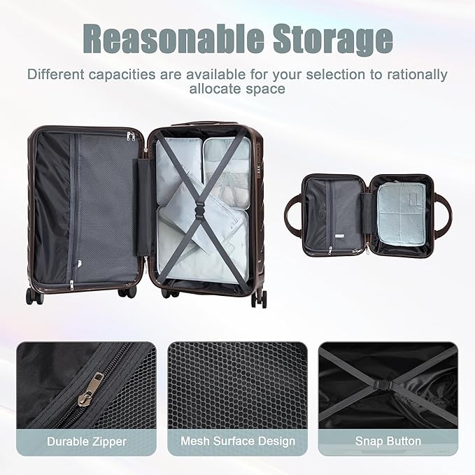 20+14 Inch Hardshell Luggages, Lightweight Durable ABS Suitcase with Spinner Wheels