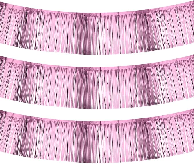PATIKIL Foil Fringe Garland 10 Feet, 3 Pack Metallic Tinsel Streamers Fringe Banner Wall Hanging Curtain Backdrop for Wedding Birthday Christmas New Year Party Decoration, Light Pink