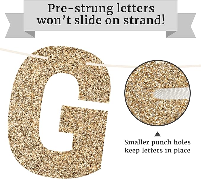 Pre-strung You're an Oldie But a Goodie Birthday Banner - No DIY - Gold Glitter Funny Adult Party Banner for Men & Women - Pre-Strung 10 ft Strands - Birthday Party Decorations - Did We Mention No DIY