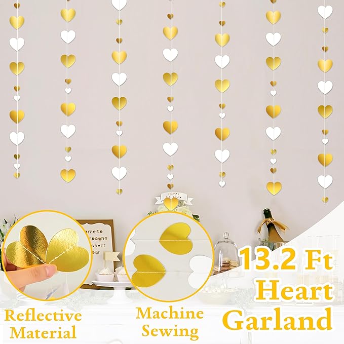 Pre-Strung Glitter Wedding Banner with Heart Garland, Wedding Shower Decorations for Bachelorette Bridal Shower Just Married Engagement Party