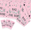 K1tpde 3PCS Bad Two The Bone Party Tablecloth for Girls, Music Themed 2nd Pink Plastic Tablecloth, Rock and Roll 2nd Disposable Table Covers for Birthday Decoration, Bad To The Skeleton Party Supplies