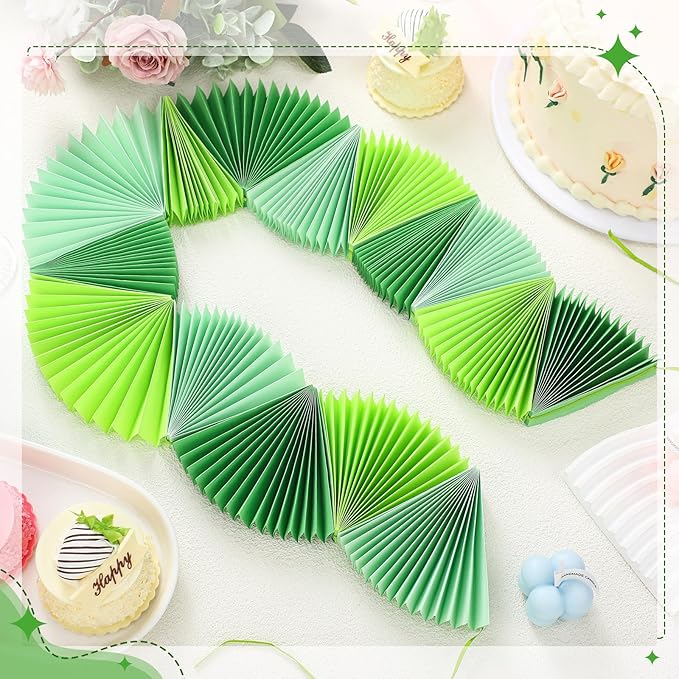 3 Pack Wedding Paper Fans Garland 15.6ft Colorful Background Ceiling Hanging Decorations Paper Garland Decorations Set for Birthday Party Supplies 3D Bachelorette Party Decorations (Green)