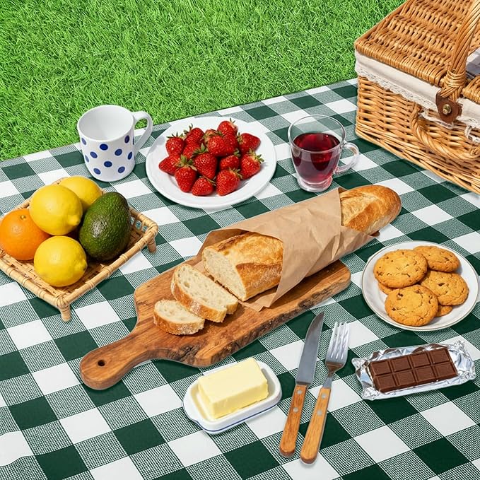 Oigco 3 Pack Green and White Checkered Tablecloth 54 x 108 Inches, Rectangle Disposable Plastic Green Gingham Tablecloth, Picnic Table Cover for Outdoor, Christmas, Golf Birthday Decorations